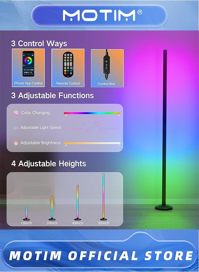 موتيم مصباح أرضي زاوية مع قاعدة، مصباح زاوية LED RGB مع جهاز تحكم عن بعد، مصباح أرضي عصري قابل للتعتيم DIY مع مزامنة الموسيقى، مصباح أرضي قائم متغير اللون لغرفة المعيشة وغرفة الألعاب - Image 5