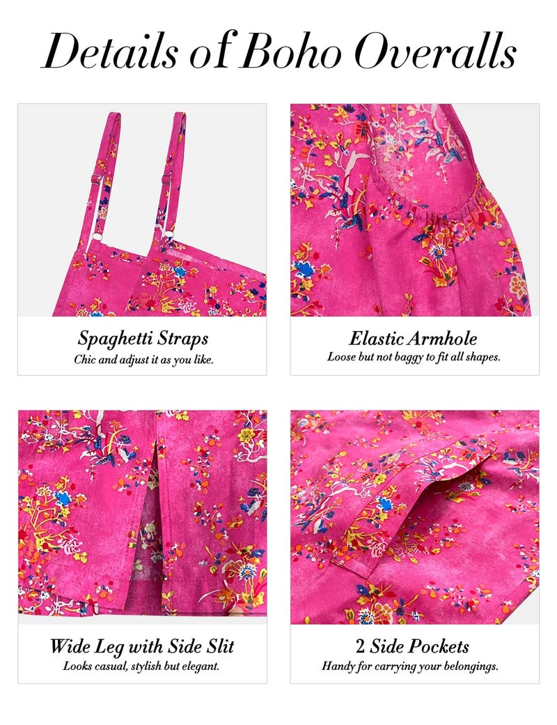 YESNO Women's Summer Casual Jumpsuits Wide Leg Overalls Floral Print Baggy Rompers with Pocket S PZZCR 260 - Image 4