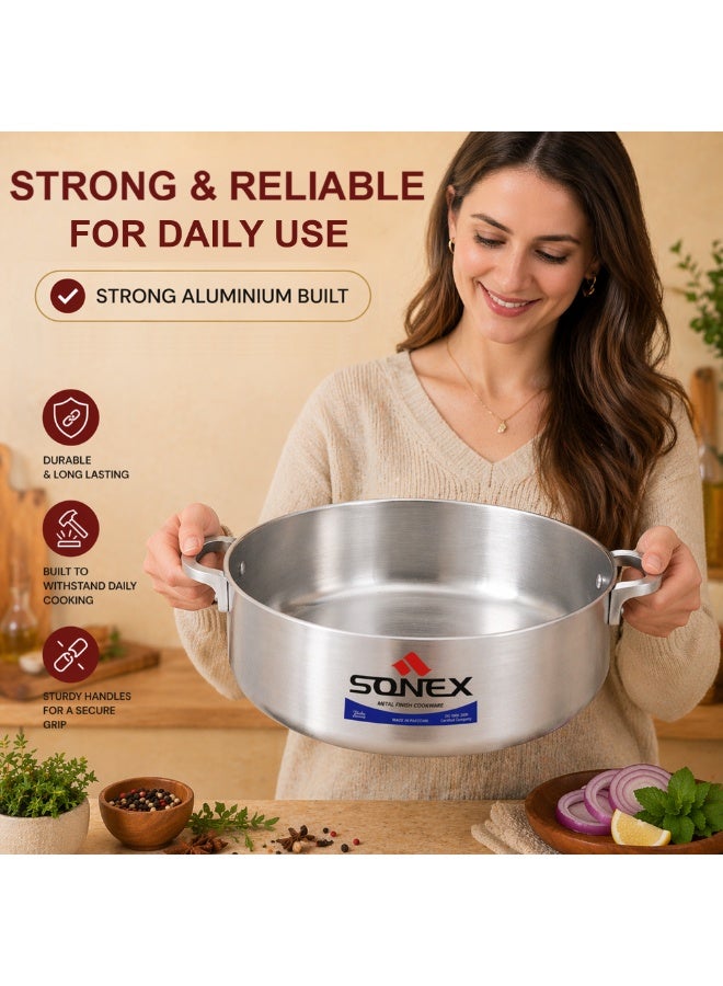 SONEX سونكس إمبريال كاليرو، 29 سم (7 لتر) – وعاء ضحل من الألمنيوم الممتاز، مقلاة هولندية، مقبض متين مثبت، توزيع حراري ممتاز، آمن في غسالة الصحون، مثالي للأرز، واليخنات، والطهي البطيء، والطبق الفرن - Image 4