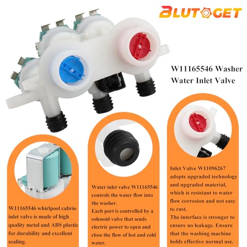 Blutoget UPGRADED OEM W11165546 W11096267 Washer Water Inlet Valve by Blutoget-Fit for Whirlpool Cabrio Valve Maytag Kenmore700 S Washer MAH7500AWW MVWB765FW0 MVW6230HW2 Replaces W11220230 W10758828 W10599423 - Image 2