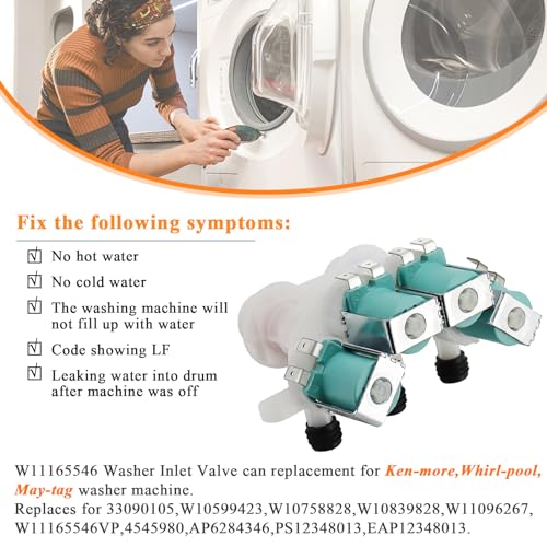 Blutoget UPGRADED OEM W11165546 W11096267 Washer Water Inlet Valve by Blutoget-Fit for Whirlpool Cabrio Valve Maytag Kenmore700 S Washer MAH7500AWW MVWB765FW0 MVW6230HW2 Replaces W11220230 W10758828 W10599423 - Image 3