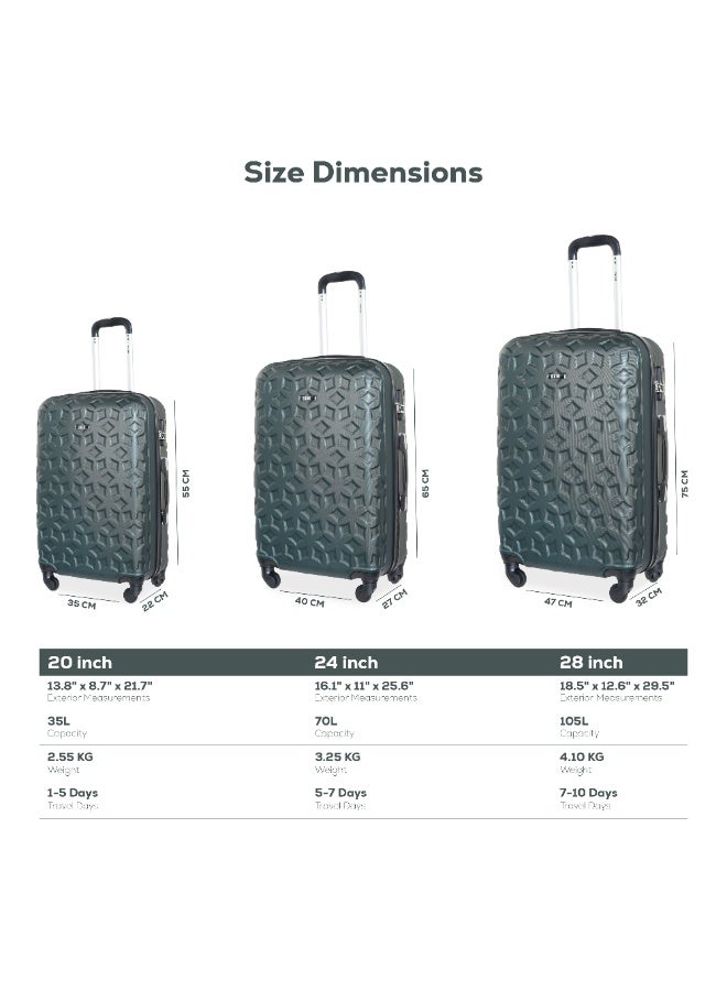 KTMC 3-Piece ABS Luggage Set 20/24/28 inches Carry-On & Checked Suitcases, KTMC-9191 Blackish Green - Image 2