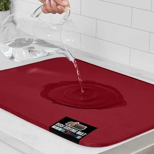 GORILLA GRIP Ultra Water Absorbent Microfiber Dish Drying Mat Quick Dry Thick Mesh Slip Resistant Pad for Sink Dishes or Under Rack Kitchen Counter Accessories Machine Wash Mats 18x16 Inch Red - Image 1