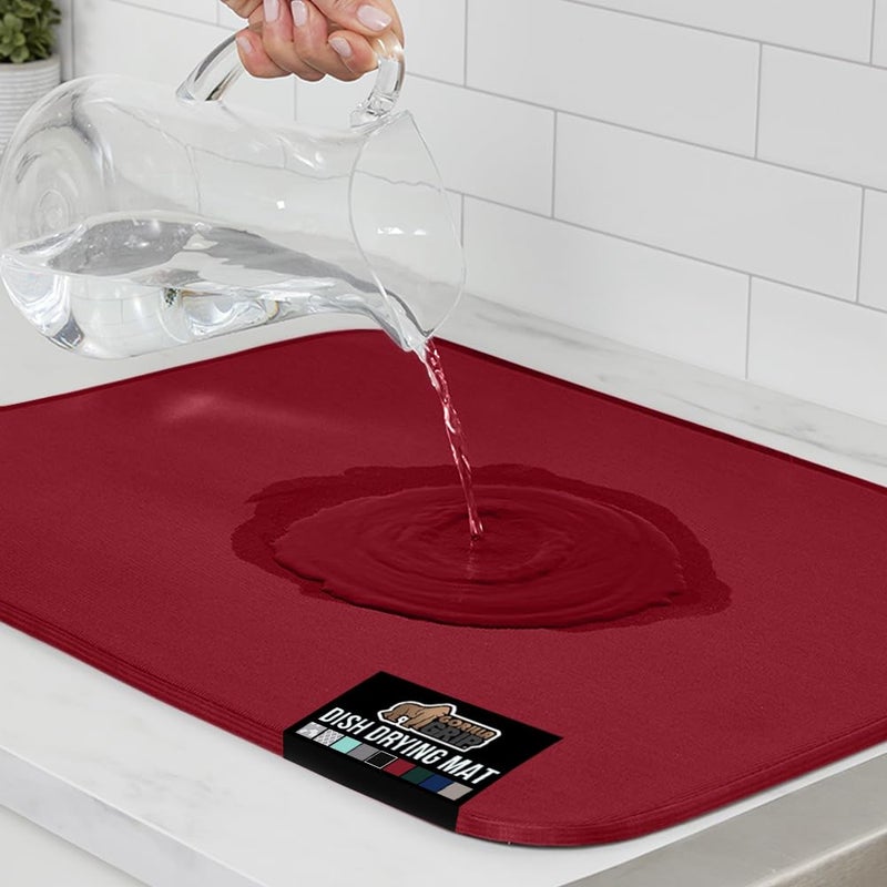 GORILLA GRIP Ultra Water Absorbent Microfiber Dish Drying Mat Quick Dry Thick Mesh Slip Resistant Pad for Sink Dishes or Under Rack Kitchen Counter Accessories Machine Wash Mats 18x16 Inch Red - Image 2