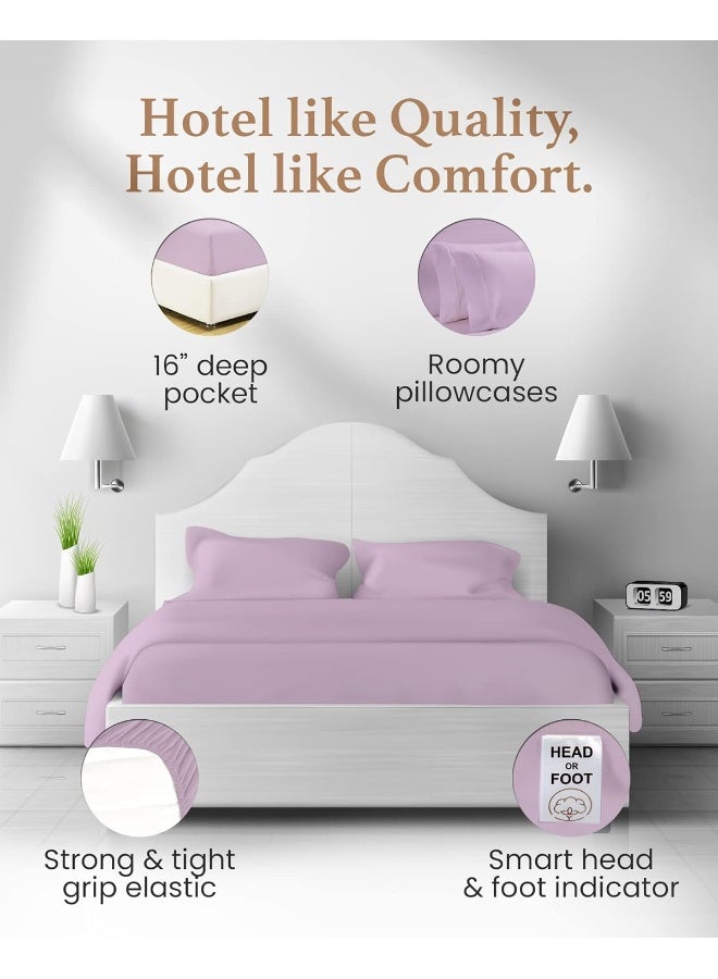 Good Sleep Bedding Cooling Sheets Queen - 1000 TC Queen Sheet Sets, 4 Pc 100% Egyptian Cotton Queen Bed Sheets Set, Sateen Weave, Soft Sheets Queen Size Bed Set Deep Pockets Fits Upto 16" - Lavender - Image 4