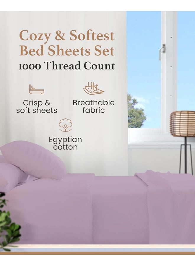 Good Sleep Bedding Cooling Sheets Queen - 1000 TC Queen Sheet Sets, 4 Pc 100% Egyptian Cotton Queen Bed Sheets Set, Sateen Weave, Soft Sheets Queen Size Bed Set Deep Pockets Fits Upto 16" - Lavender - Image 2