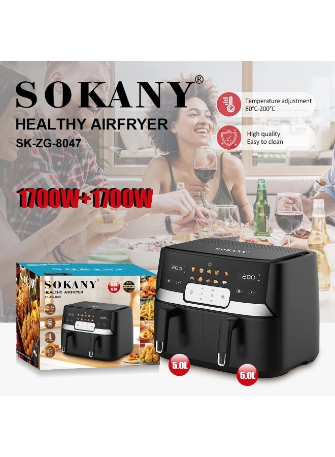 سوكاني قلاية سوكاني هوائية ديجيتال 10 لتر، 3400 واط - مزدوجة (سلتين × 5 لتر)، شاشة لمس ذكية، سلال مانعة للالتصاق وفصل تلقائي، أسود - SK-ZG-8047 | ضمان عام من المغربي ضد عيوب الصناعة - Image 4