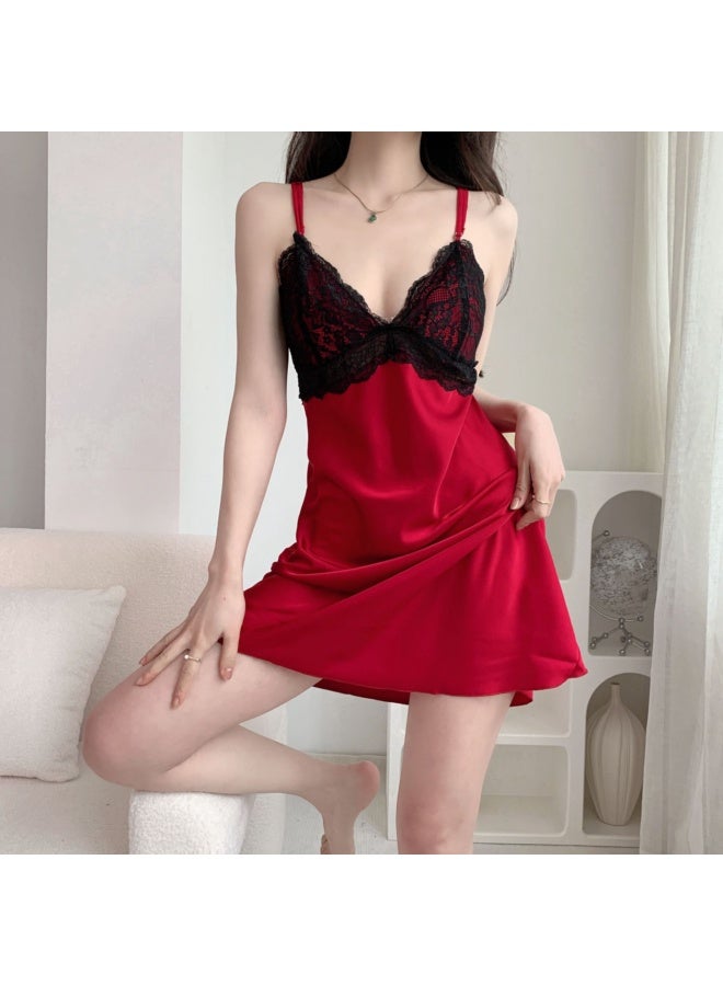 Layali Women Satin Lace Slip Dress Elegant Spaghetti Strap Nightdress Soft Sleepwear Home Dress - Image 4