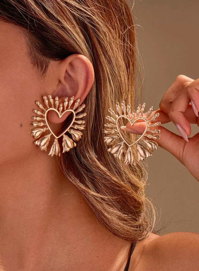 Take Two Golden Heart Shape Earrings