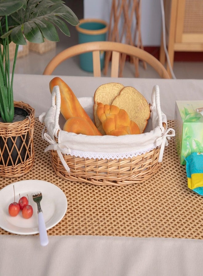 SHCMSADO Wicker Bread Basket with Removable White Liner，Serving Bread Basket For Kitchen Counter With Handle，12.6X8.4X3.94 Inches. - Image 4