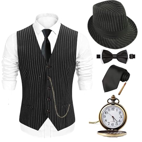 EFORLED Halloween 1920s Mens Costume 2025,Gatsby Gangster Vest,Vintage Pocket Watch,Pre Tied Bow Tie,Tie,TT-L - Image 1