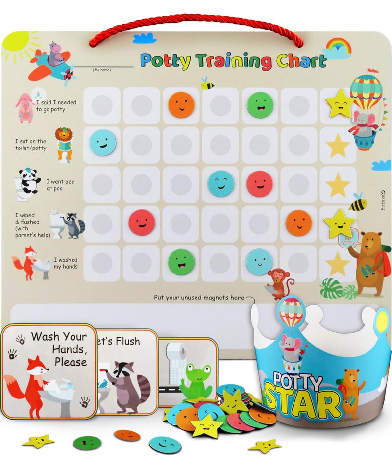 Putska Potty Training Chart with 35 Stickers, 3 Reminder Stickers and Crown for Toddlers Boys and Girls - Potty Training Rewards for Kids - Zoo Animal - Image 1