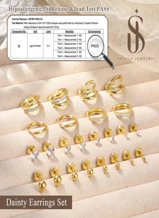 Jstyle Hypoallergenic 14K Gold Plated Stud Hoop Earrings for Women Men Surgical Stainless Steel Flat Back Earrings Small Huggie Hoops Cartilage Earring Set for Multiple Piercing Jewelry Gift for Women - Image 3