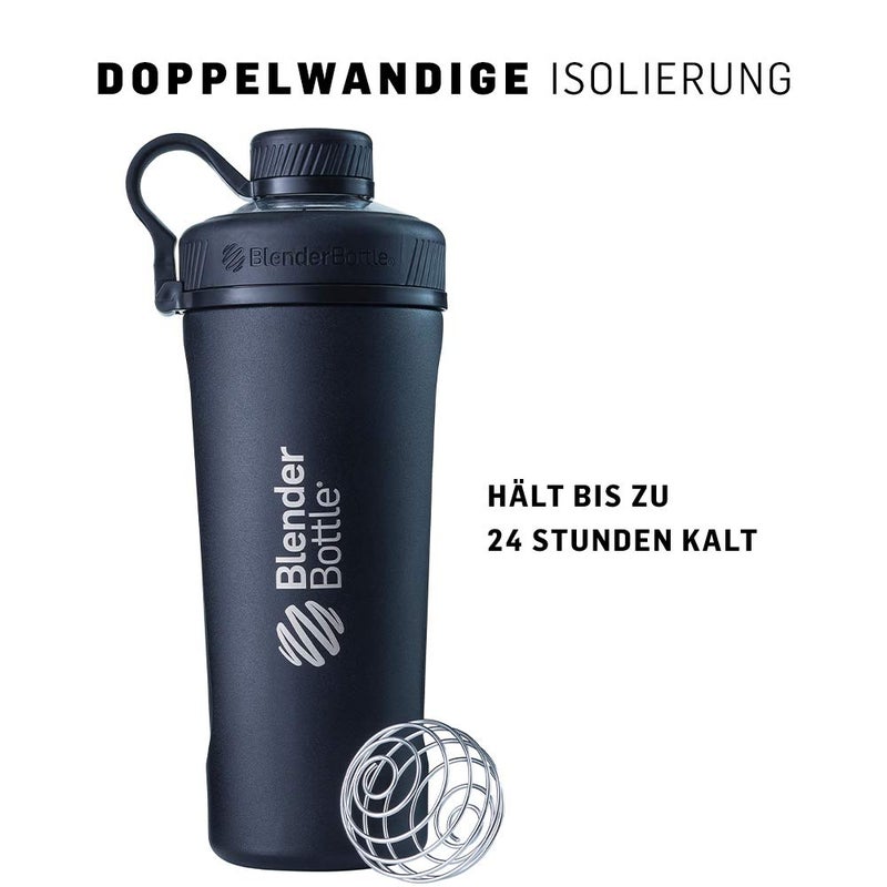 BlenderBottle زجاجة بلندر بوتل راديان معزولة من الفولاذ المقاوم للصدأ مع خفاقة سلكية، سعة 26 أونصة، أسود غير لامع - Image 3