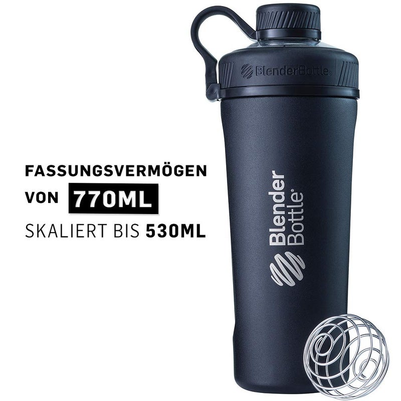 BlenderBottle زجاجة بلندر بوتل راديان معزولة من الفولاذ المقاوم للصدأ مع خفاقة سلكية، سعة 26 أونصة، أسود غير لامع - Image 4