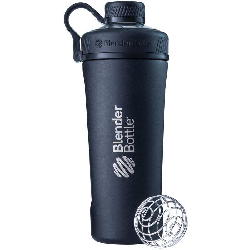 BlenderBottle زجاجة بلندر بوتل راديان معزولة من الفولاذ المقاوم للصدأ مع خفاقة سلكية، سعة 26 أونصة، أسود غير لامع - Image 1