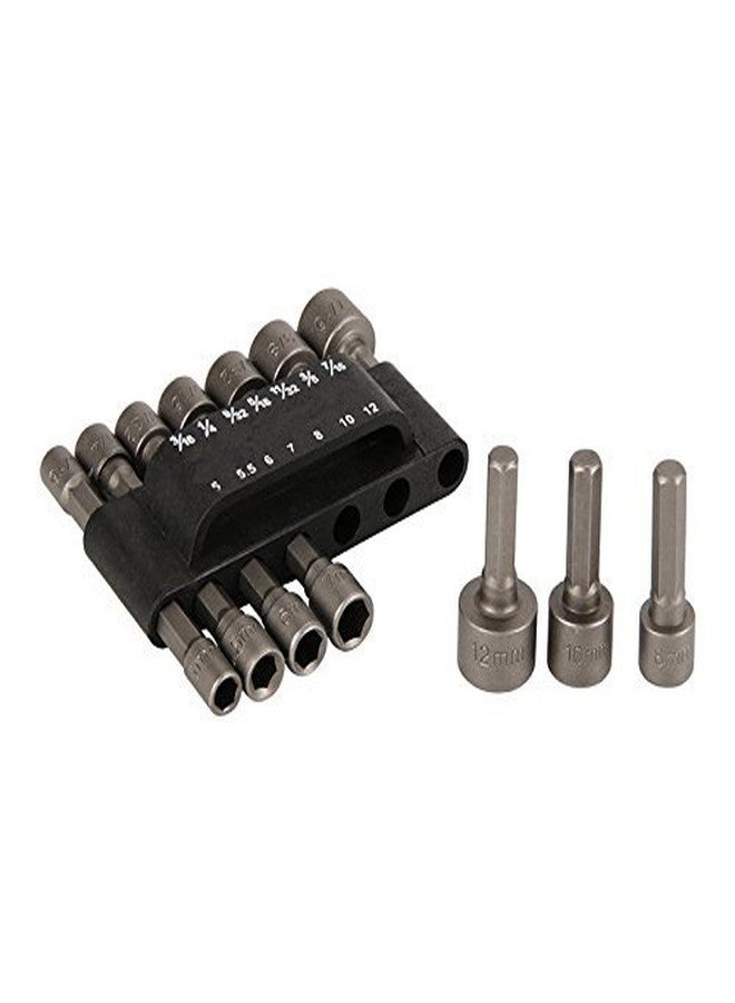 Drilax 14-Pc Power Nut Driver Bit Set - 1/4" Quick-Change Hex Shank Socket Adapter for Impact Driver & Drill - Forged Steel SAE & Metric (3/16"-7/16" | 5mm-12mm) - Bolt & Screw Fastener Driver Wrench - Image 4