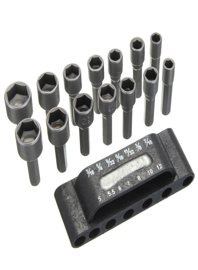 Drilax 14-Pc Power Nut Driver Bit Set - 1/4" Quick-Change Hex Shank Socket Adapter for Impact Driver & Drill - Forged Steel SAE & Metric (3/16"-7/16" | 5mm-12mm) - Bolt & Screw Fastener Driver Wrench - Image 1