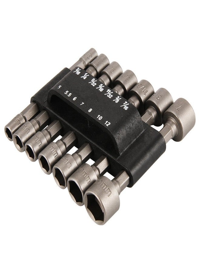 Drilax 14-Pc Power Nut Driver Bit Set - 1/4" Quick-Change Hex Shank Socket Adapter for Impact Driver & Drill - Forged Steel SAE & Metric (3/16"-7/16" | 5mm-12mm) - Bolt & Screw Fastener Driver Wrench - Image 2