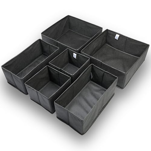 Skrill Non-Woven 6-Piece Foldable Clothing Storage Box Set | Cube Baskets, Bins & Dividers for Closet & Dresser Drawer Organization, Black - Image 5