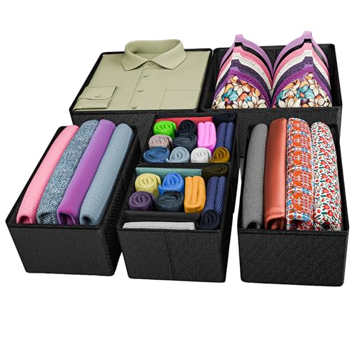 Skrill Non-Woven 6-Piece Foldable Clothing Storage Box Set | Cube Baskets, Bins & Dividers for Closet & Dresser Drawer Organization, Black - Image 1