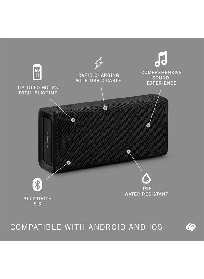 Urbanista Bluetooth 5.3 Speaker, Portable Wireless Speaker with Second System Pairing for Stereo Playback, 60H Playtime, IPX5 Water Resistant, USB C Charging, Brisbane Plus, Midnight Black  - Image 3