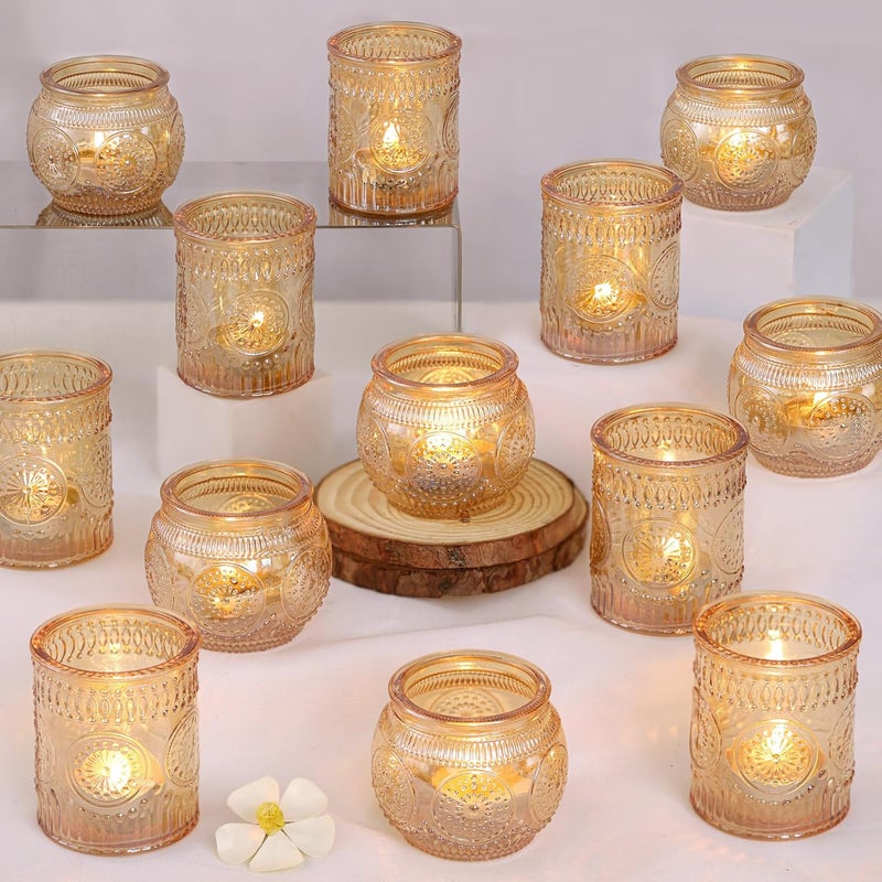 DARJEN 24Pcs Gold Votive Candle Holders - Glass Candle Holder Bulk for Table Centerpiece, Tea Lights Candle Holders for Home, Christmas Party & Wedding Shower - Image 1