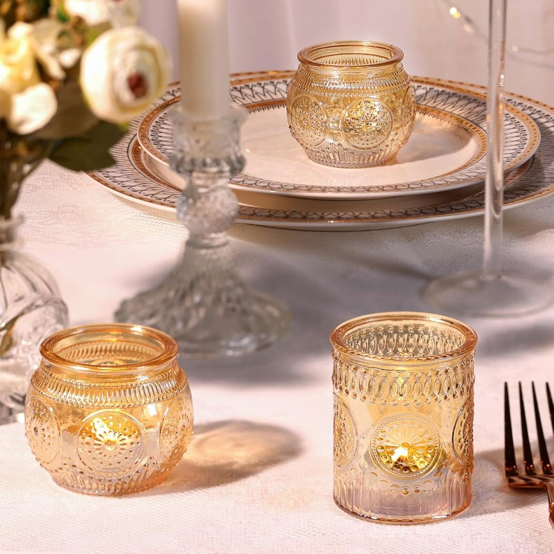 DARJEN 24Pcs Gold Votive Candle Holders - Glass Candle Holder Bulk for Table Centerpiece, Tea Lights Candle Holders for Home, Christmas Party & Wedding Shower - Image 3