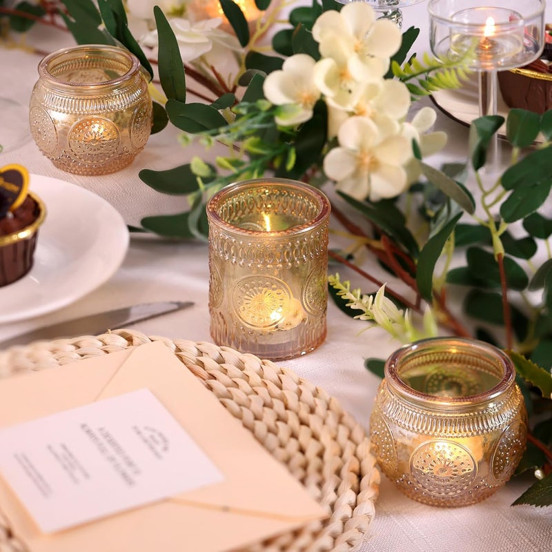 DARJEN 24Pcs Gold Votive Candle Holders - Glass Candle Holder Bulk for Table Centerpiece, Tea Lights Candle Holders for Home, Christmas Party & Wedding Shower - Image 2