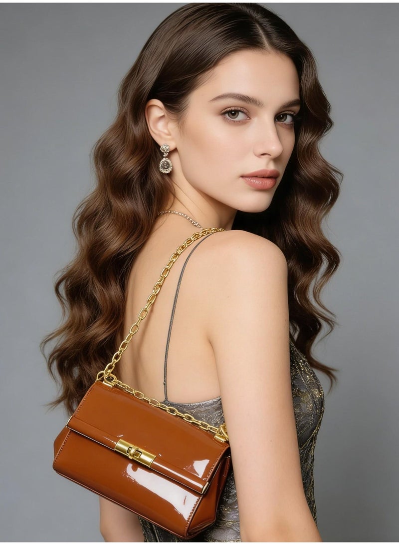 دي آند جي براءة اختراع الجلد مصغرة حقيبة الكتف - الذهب سلسلة التواء قفل، أنيقة القابض Crossbody، هدية جاهزة - Image 1