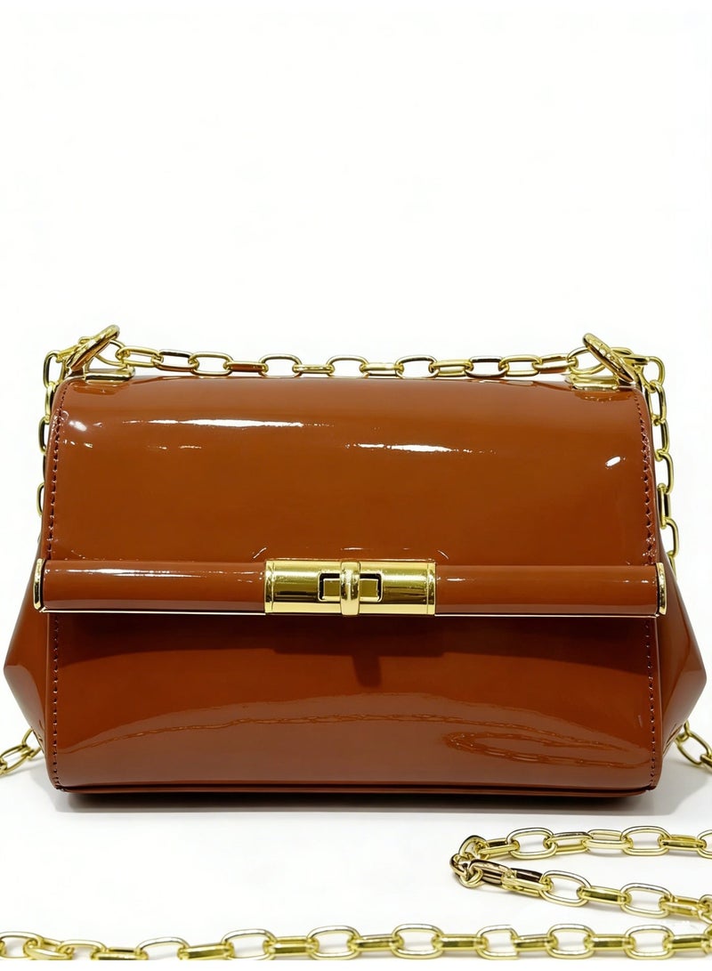 دي آند جي براءة اختراع الجلد مصغرة حقيبة الكتف - الذهب سلسلة التواء قفل، أنيقة القابض Crossbody، هدية جاهزة - Image 2