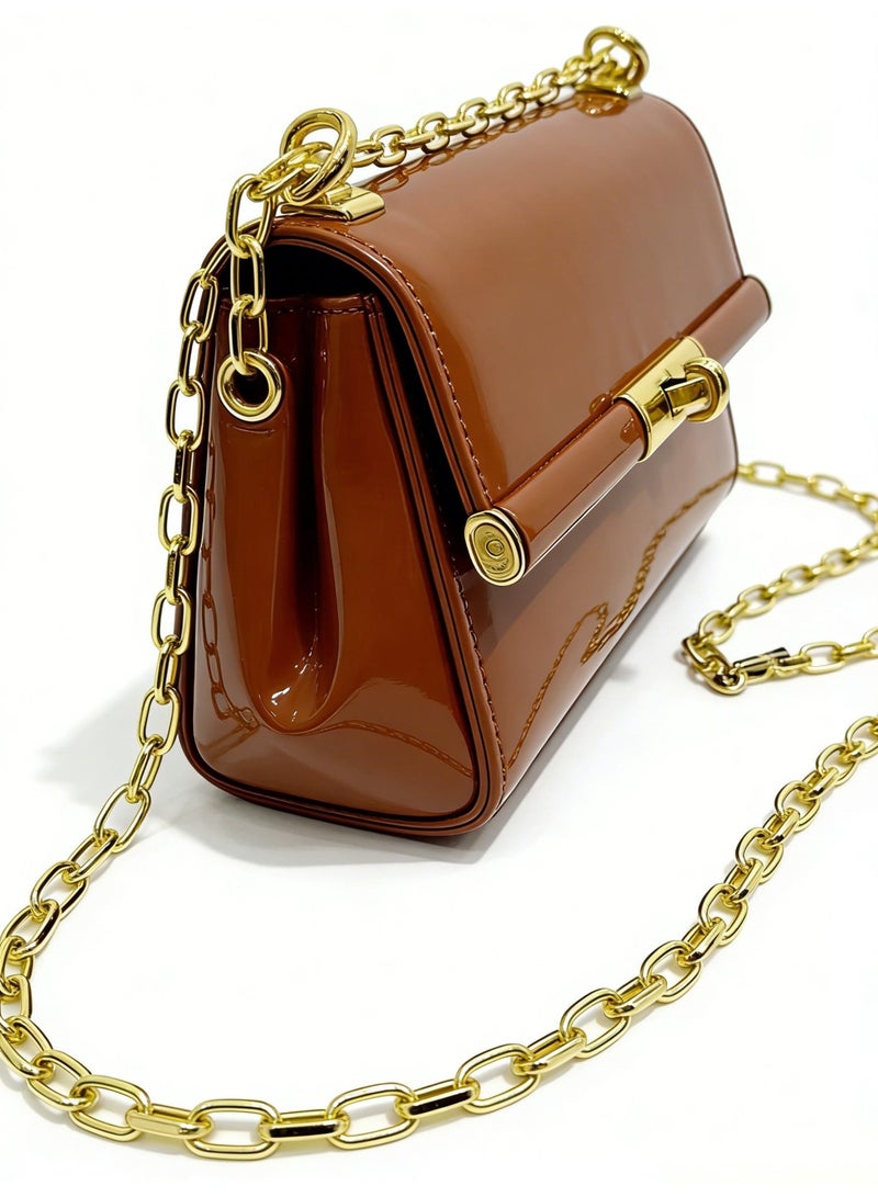 دي آند جي براءة اختراع الجلد مصغرة حقيبة الكتف - الذهب سلسلة التواء قفل، أنيقة القابض Crossbody، هدية جاهزة - Image 4