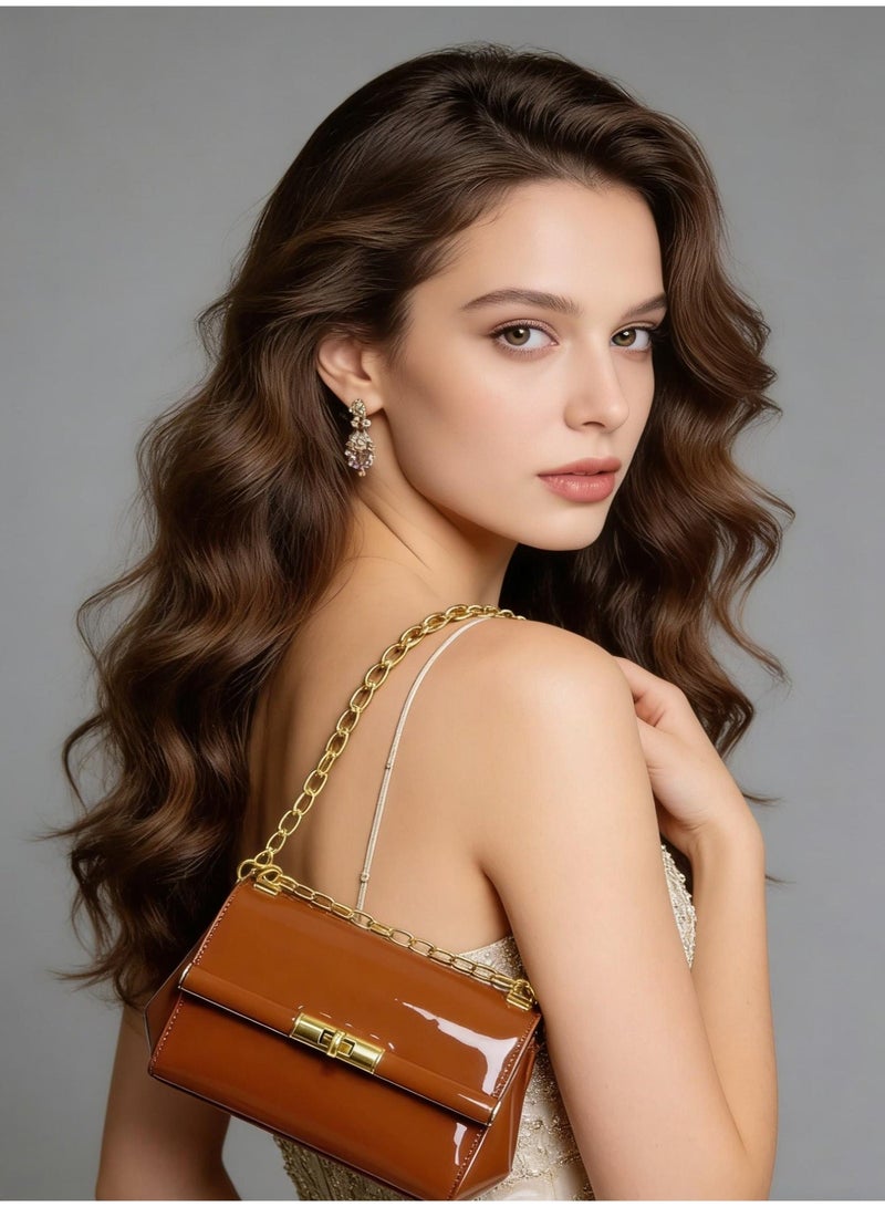 دي آند جي براءة اختراع الجلد مصغرة حقيبة الكتف - الذهب سلسلة التواء قفل، أنيقة القابض Crossbody، هدية جاهزة - Image 3