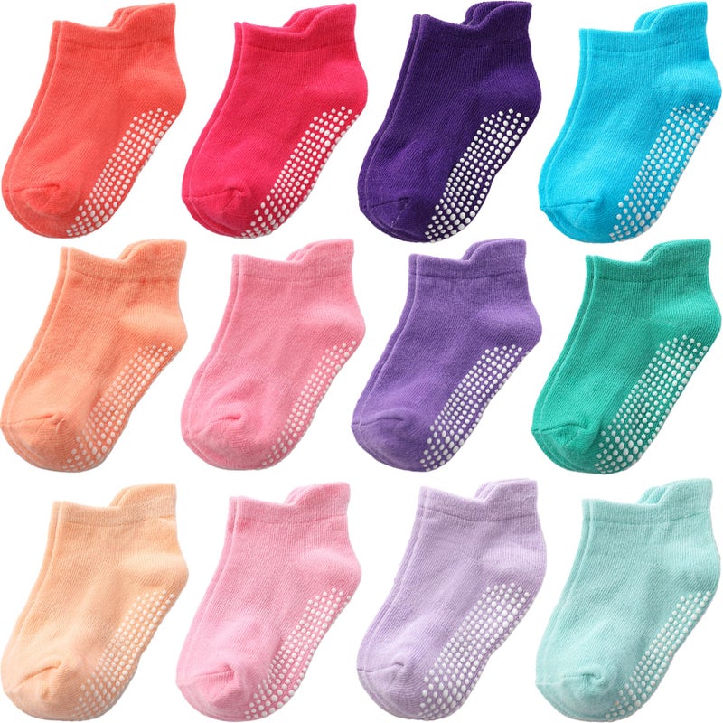 Aroveea Baby Toddler Socks Grip Non Slip Boys Girls Cotton 12 Pack for 1-3T Kids Ankle Cute Socks 6M-7Years - Image 1