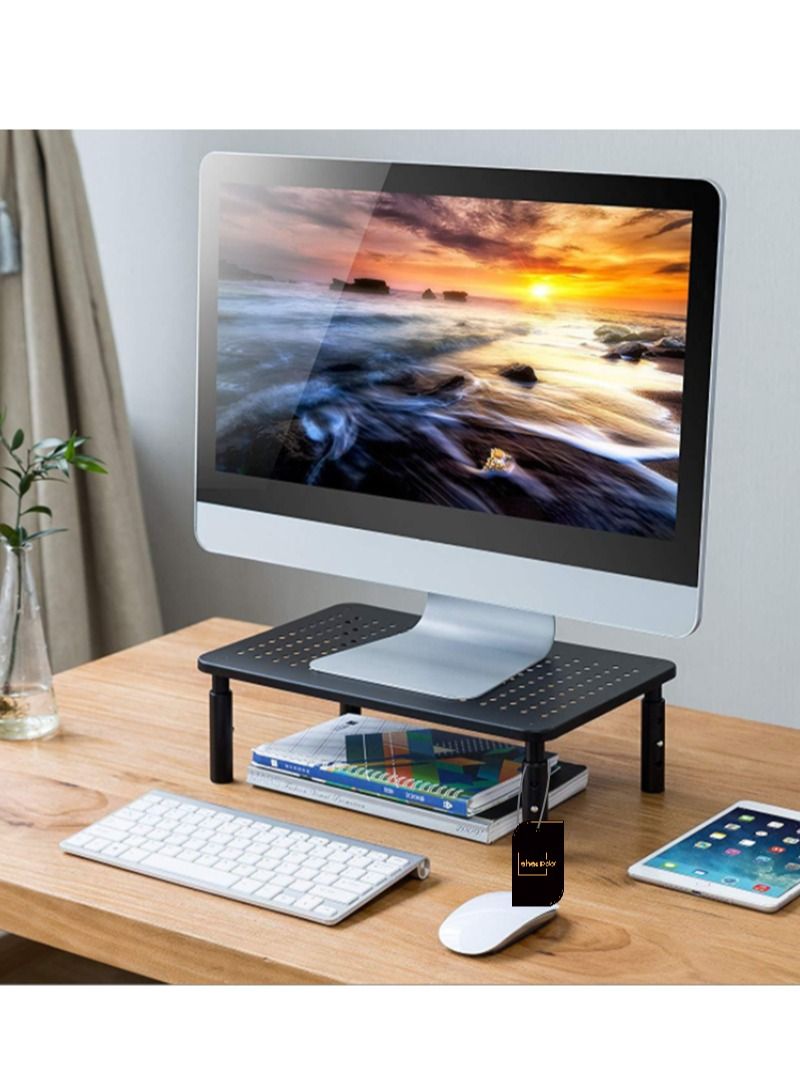 Sharpdo Monitor Stand Riser, Adjustable Laptop Stand, 3 Height Adjustable, Underneath Storage, with Airflow Vents, Laptop Riser, Printer Home and Office, Black  - Image 1