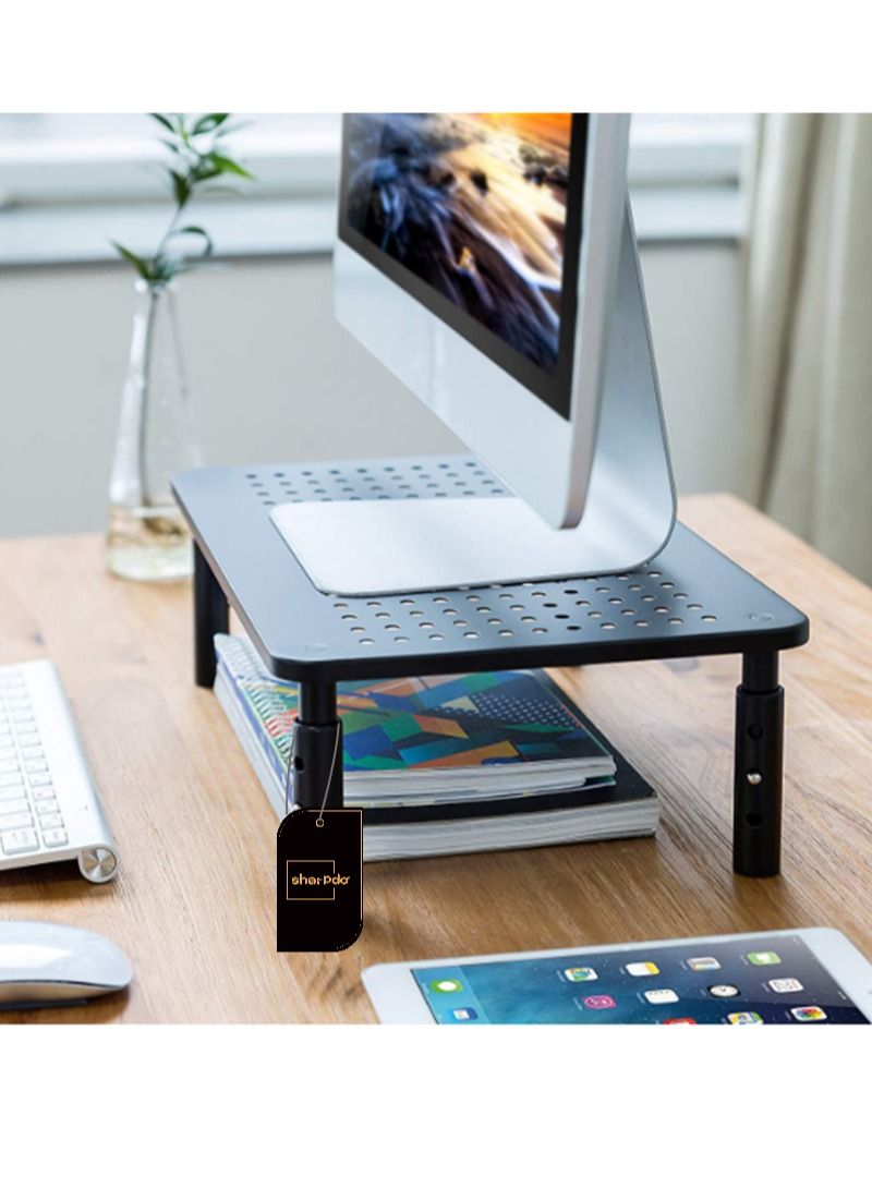 Sharpdo Monitor Stand Riser, Adjustable Laptop Stand, 3 Height Adjustable, Underneath Storage, with Airflow Vents, Laptop Riser, Printer Home and Office, Black  - Image 4
