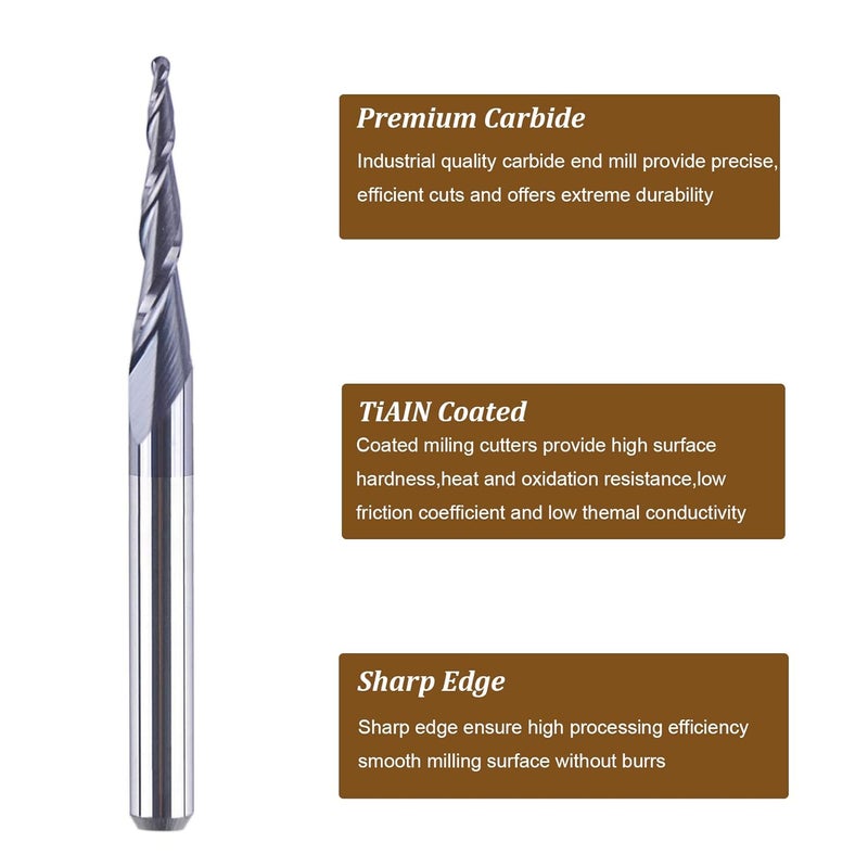 SpeTool 5Pc/Pack Tapered Cone 1/8 End Mills 0.5MM Cutting Radius(1.0mm Diameter) 3D Wood Engrave CNC Router Bits Tools - Image 4