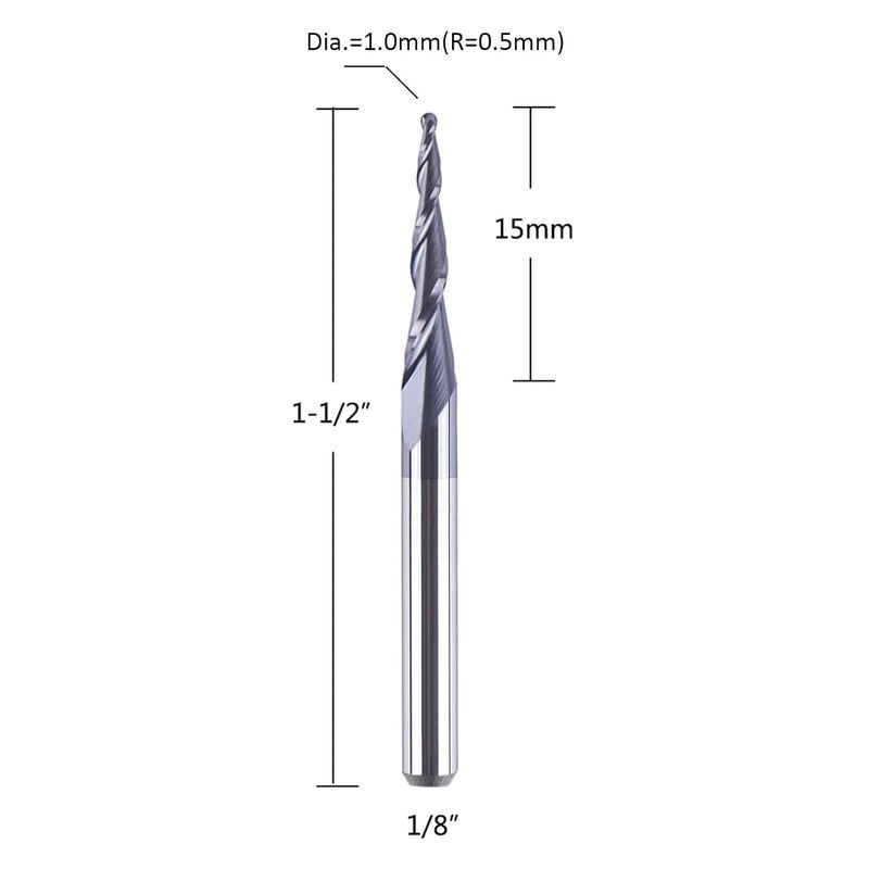 SpeTool 5Pc/Pack Tapered Cone 1/8 End Mills 0.5MM Cutting Radius(1.0mm Diameter) 3D Wood Engrave CNC Router Bits Tools - Image 2