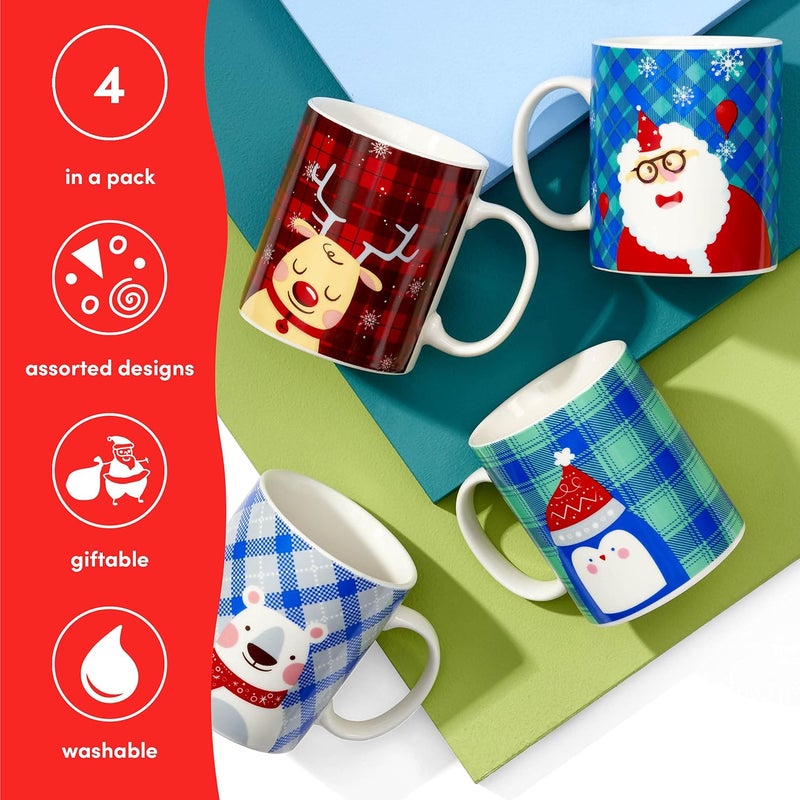 the twiddlers THE TWIDDLERS Ceramic Christmas Mugs Set of 4 in Giftbox 12 Oz Holiday Mugs Christmas Coffee Mugs Set for Hot Cocoa Chocolate Marshmallow Coffee Tea Juice Mulled Wine Tazas Navideas Para Cafe - Image 5