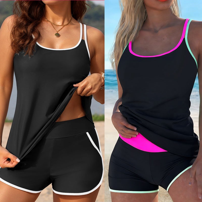 Modest High Waist Pocket Shorts Tankini Swimsuit Set - Image 1