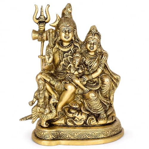 Kartique Brass Shiv Parivar Idol | Antique Finish Shiv Parvati Murti for Home, Pooja Room, and Decoration | Statue Height 7.75 Inch - Image 4
