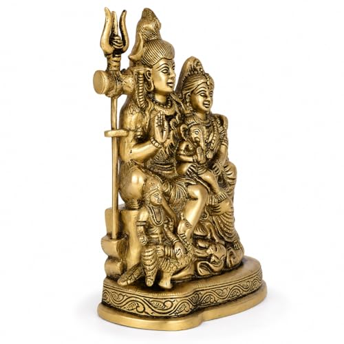 Kartique Brass Shiv Parivar Idol | Antique Finish Shiv Parvati Murti for Home, Pooja Room, and Decoration | Statue Height 7.75 Inch - Image 5
