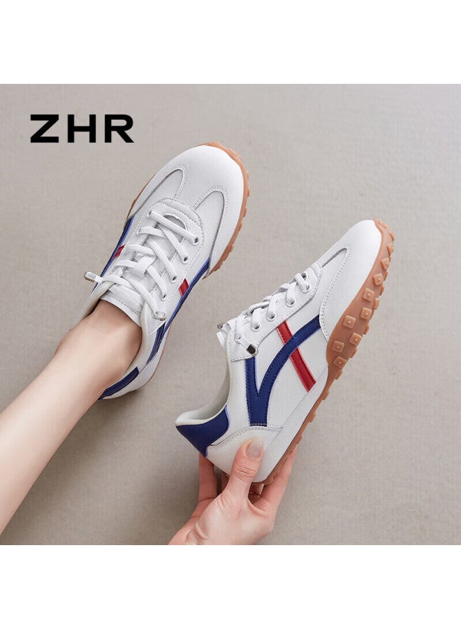 Zhr Casual Shoes For Women, Trendy Comfortable Lightweight Women's Shoes, Genuine Leather Color-block Soft-soled Sneakers For Women, A113, Blue And Red, Size 40 - Image 1