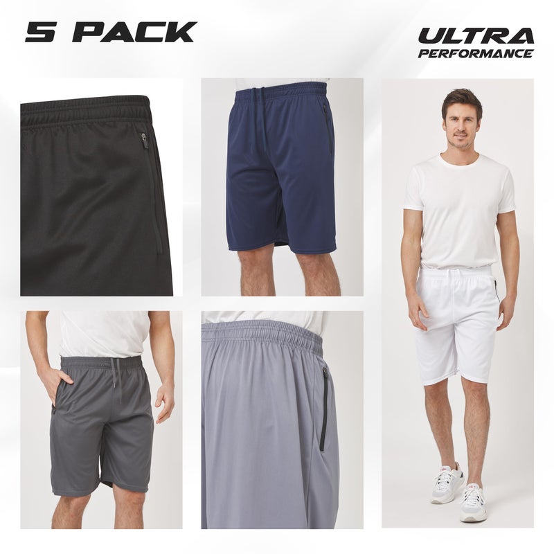 Ultra Performance Mens 5 Pack Athletic Running Shorts, Loose fit Basketball Gym Workout Shorts for Men with Zippered Pockets - Image 2