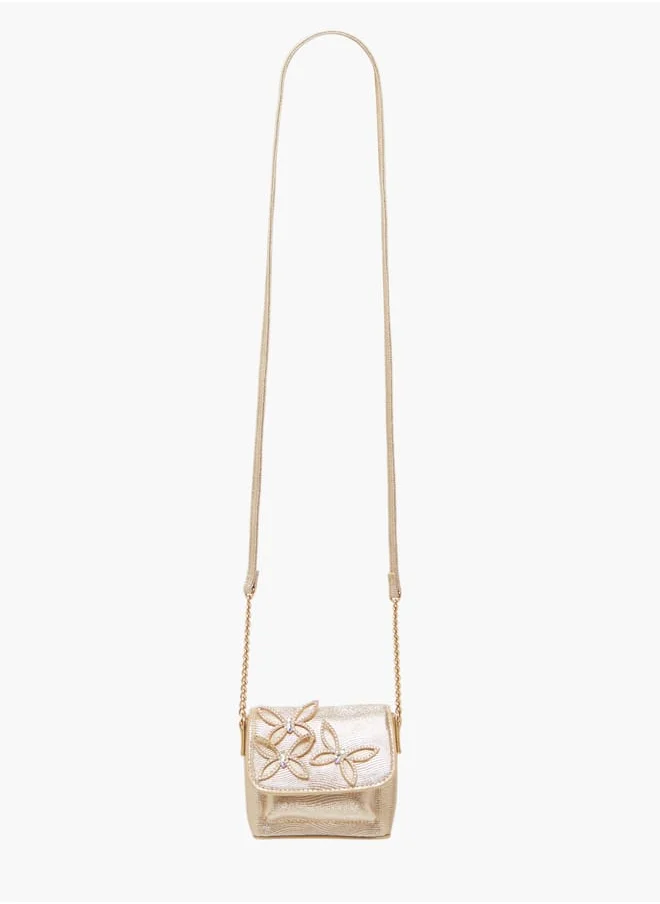 ميسي الصغيرة Girls Embellished Crossbody Bag with Chain Strap and Button Closure