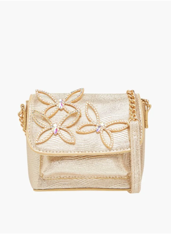 ميسي الصغيرة Girls Embellished Crossbody Bag with Chain Strap and Button Closure