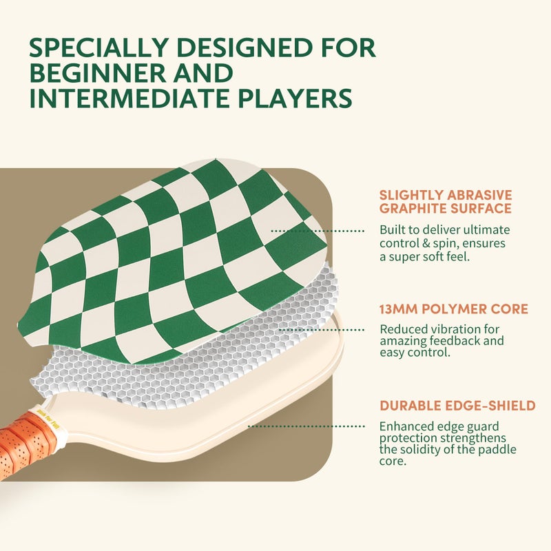 Dinkly Pickleball Paddles Set of 4 - USAPA Approved Graphite/Fiberglass Pickleball Racket, 4 Pickleball Rackets, 4 Balls and 1 Portable Carry Bag, Pickle Ball Set for Men Women, Wave Check - Image 3