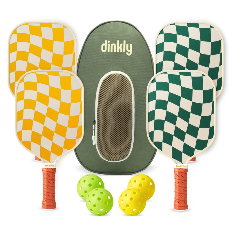 Dinkly Pickleball Paddles Set of 4 - USAPA Approved Graphite/Fiberglass Pickleball Racket, 4 Pickleball Rackets, 4 Balls and 1 Portable Carry Bag, Pickle Ball Set for Men Women, Wave Check - Image 1
