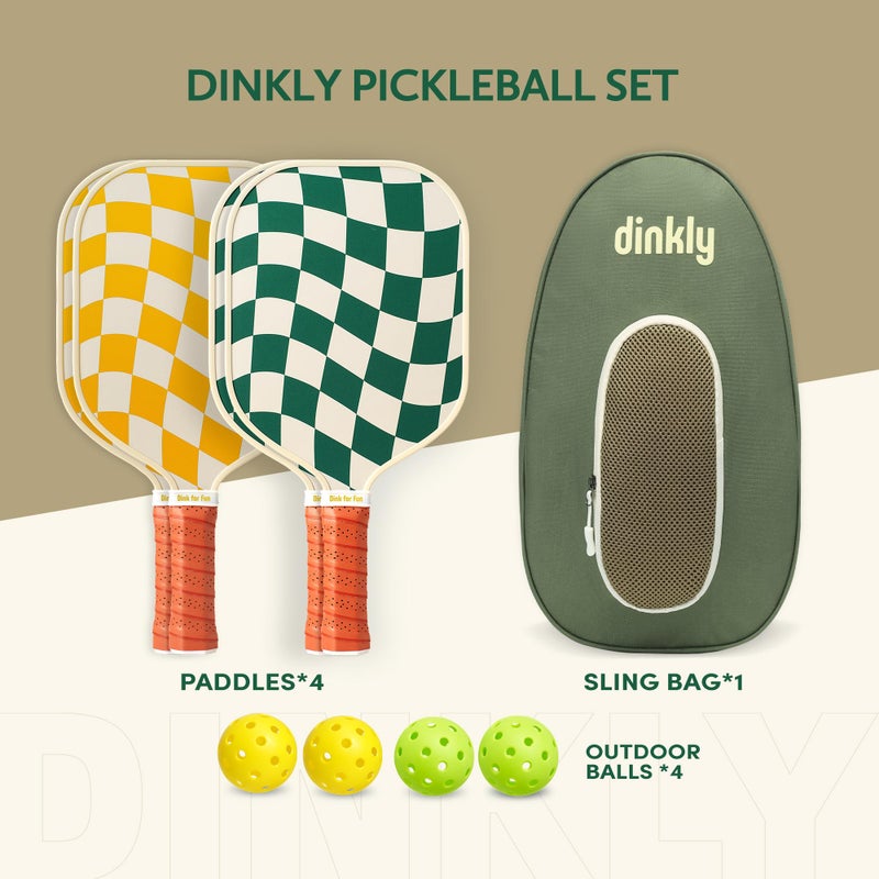 Dinkly Pickleball Paddles Set of 4 - USAPA Approved Graphite/Fiberglass Pickleball Racket, 4 Pickleball Rackets, 4 Balls and 1 Portable Carry Bag, Pickle Ball Set for Men Women, Wave Check - Image 5