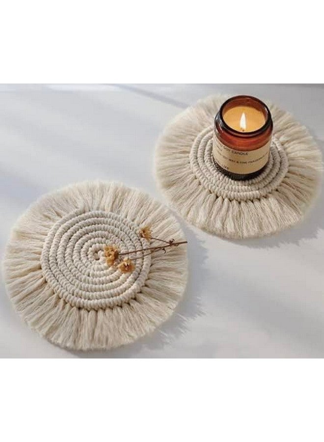 My Creative Hut Macrame Set of 6 Round Coasters Bohemian Style, Handmade, More Absorbent, Traditional, Diwali Gifting, Multipurpose, Big Size (Off White) - Image 2